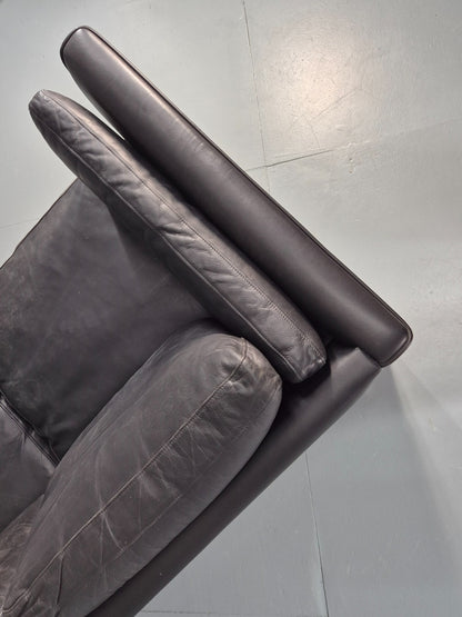 Vintage 3 Seat Sofa Danish Black Leather Mid Century Retro 1980s EB10483 M3SS17