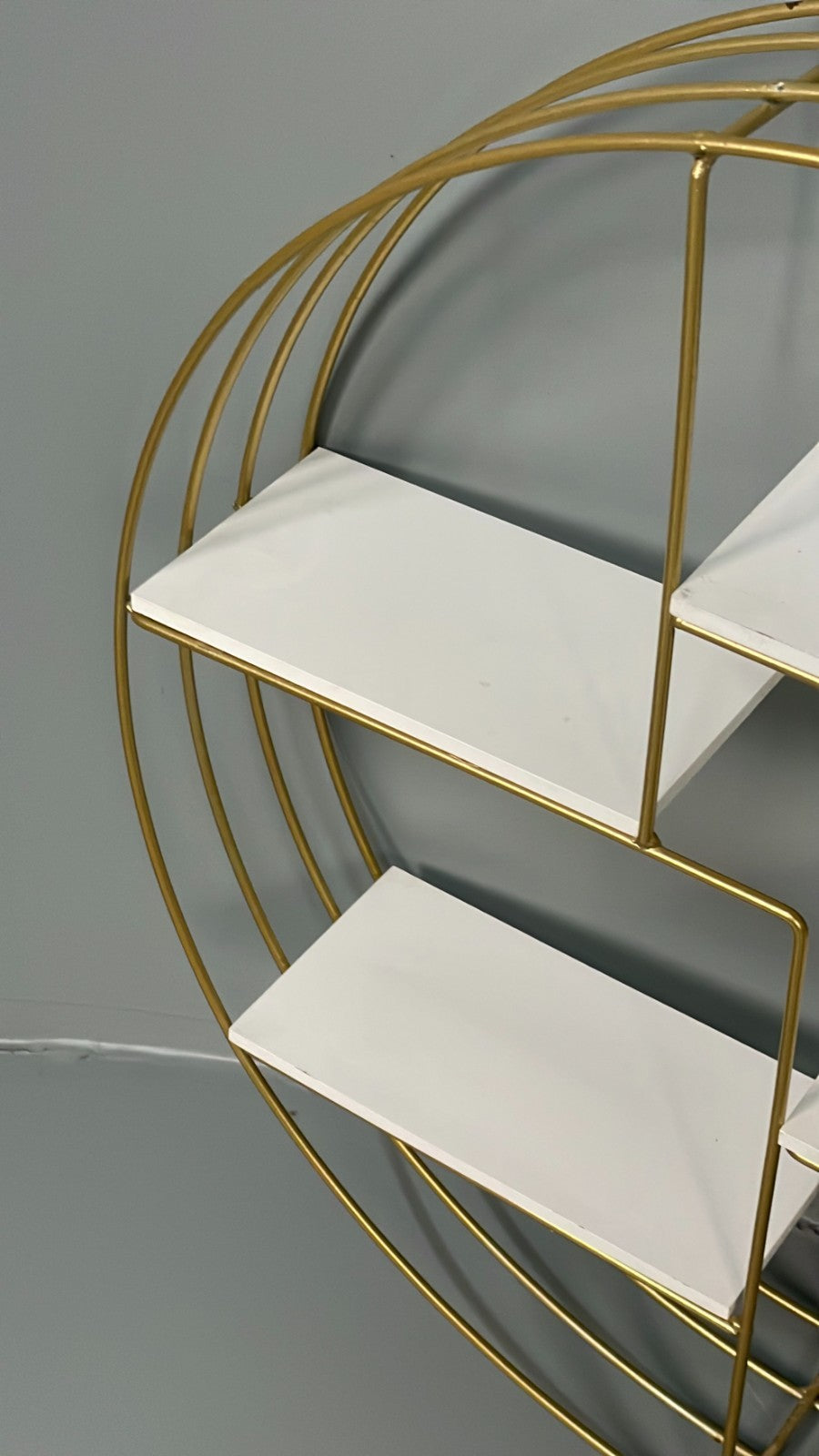 Vintage 1960s Round Shelving Wall Mounted Gold & White Wire Framed EB11491 MWOO4
