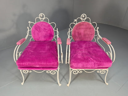 2 Vintage Pink Velvet and Wrought Iron 1950s Chairs French Orangery EB9677 VCLO - UKDK FURNITURE