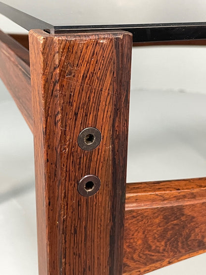 Vintage 1960s Coffee Table Smoked Glass Wood Swedish Mid Century EB11195 MWOO9