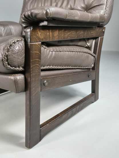 Vintage Mid Century Danish Leather Lounge Chair Stitched Detail Retro 70s EB823914