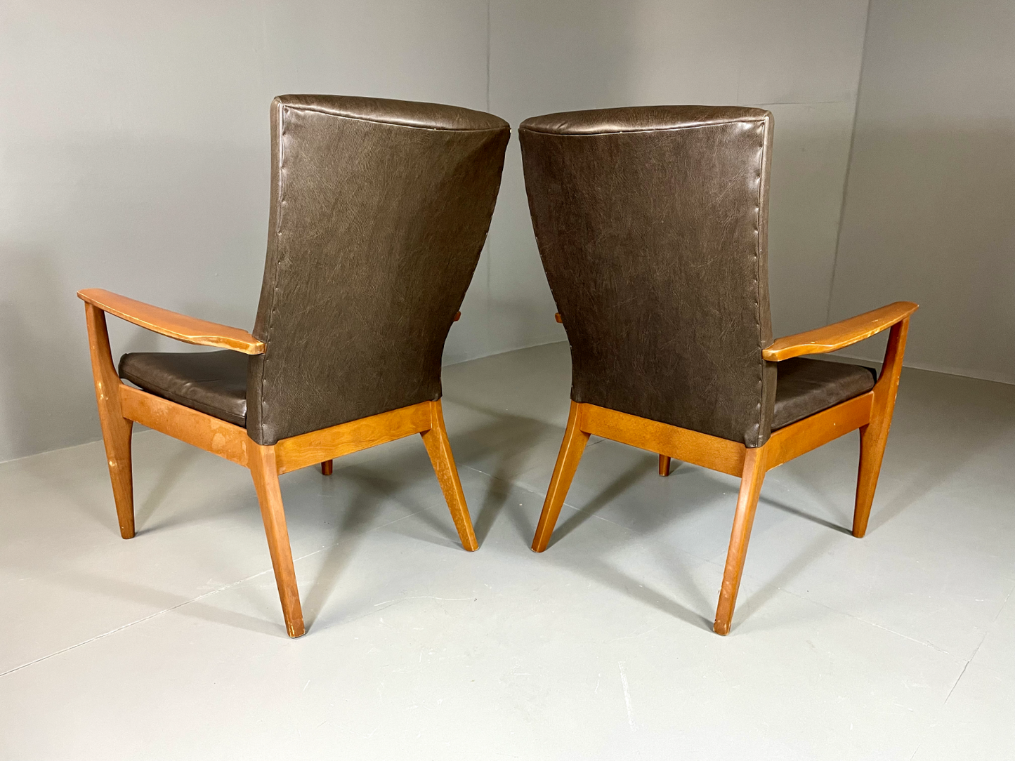 2 Parker Knoll Lounge Chairs Beech Vinyl MCM Retro PK988/1023 EB6264 MNOR9