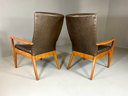 2 Parker Knoll Lounge Chairs Beech Vinyl MCM Retro PK988/1023 EB6264 MNOR9