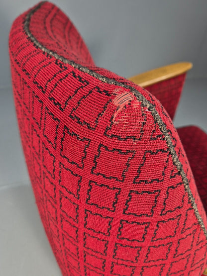 Vintage Danish 1950s Tub Chair Teak Arms Original Cloth Retro MCM EB9624 MNOR - UKDK FURNITURE