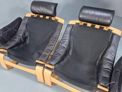 2 Kroken Leather Lounge Chairs, Ake Fribyter Design 1970s Retro MCM EB9295 MNOR - UKDK FURNITURE