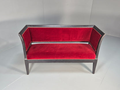 Vintage Danish Empire Style Sofa Red Velour Black Frame 1940s EB9632 V2SS - UKDK FURNITURE