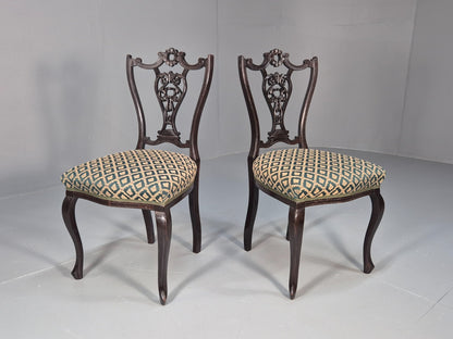 Vintage Royal Green Dining Chairs Pair Leaf Pattern Mahogany Frame EB9691 VDIN - UKDK FURNITURE