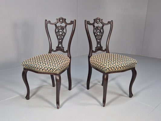 Vintage Royal Green Dining Chairs Pair Leaf Pattern Mahogany Frame EB9691 VDIN - UKDK FURNITURE