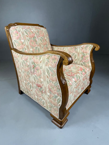 Danish Upholstered Armchair Circa 1930s Oak Framed Floral Retro EB4510 VCAR8