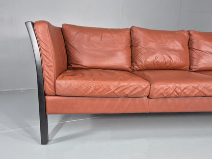 Vintage 3 Seat Sofa Reddy Brown Leather Stouby Denmark 1980s Retro EB10538 M3SS2