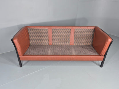 Vintage 3 Seat Sofa Reddy Brown Leather Stouby Denmark 1980s Retro EB10538 M3SS8