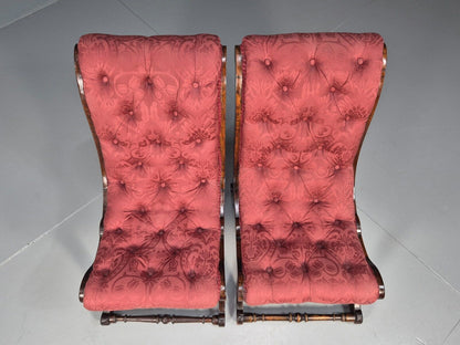 2 Vintage Slipper Chairs Pink Cotton Rosewood Inlay Antique EB8874 VCLO - UKDK FURNITURE