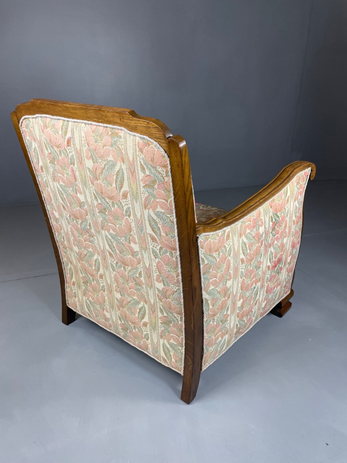 Danish Upholstered Armchair Circa 1930s Oak Framed Floral Retro EB4510 VCAR12