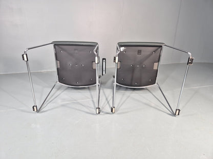 6 Leather Stacking Chairs Brunner Linos Dark Green Chrome Modern EB11734 MSTA14
