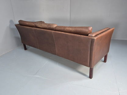 Mid Century Retro Settee Three Seater Brown Leather Vintage Denmark EB10081 M3SS17