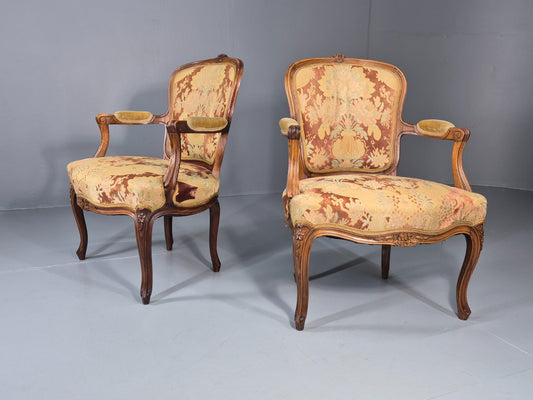 2 Vintage Rococo Armchairs 1950s Danish Floral Upholstery Retro EB11342 VCLO0