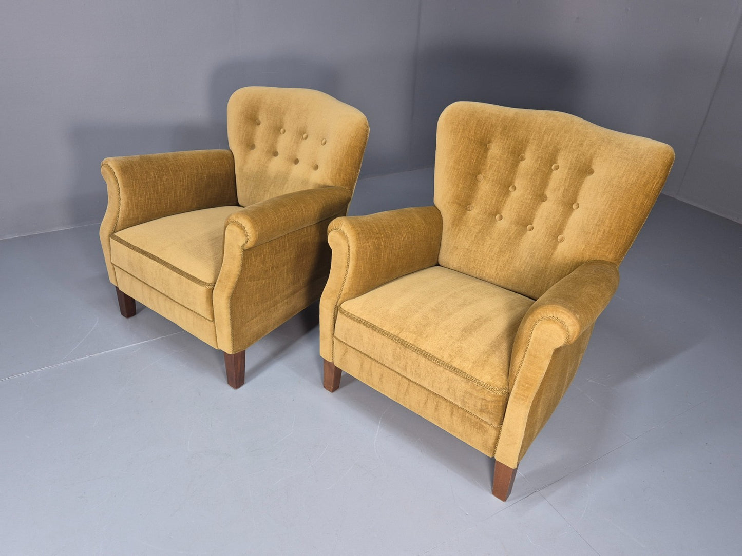 2 Art Deco Cottage Chairs Vintage Danish Gold Velour  1940s   EB10737 VCLO14
