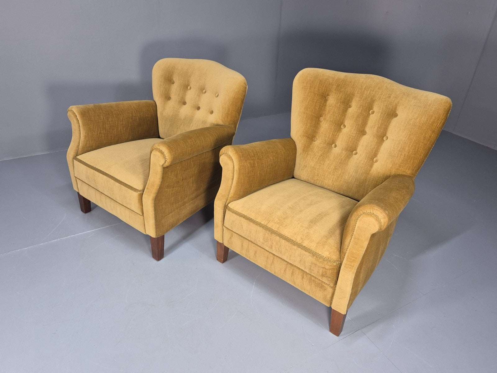 2 Art Deco Cottage Chairs Vintage Danish Gold Velour  1940s   EB10737 VCLO14