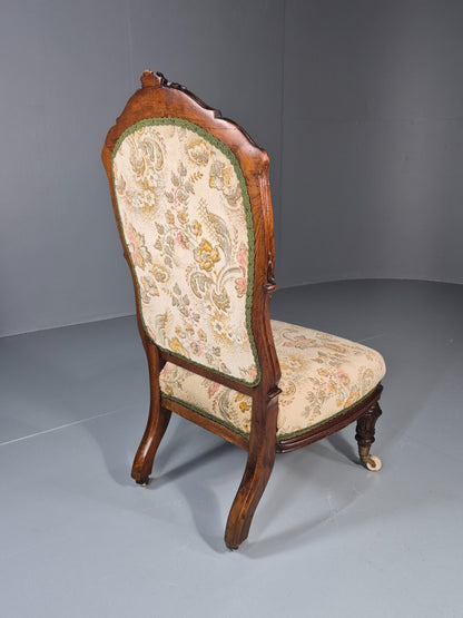 Antique Mahogany Nursing Chair Floral Upholstery 1880s Victorian EB11175 VCLO8