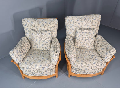 2 Ercol Renaissance Lounge Chairs Ivory Floral Upholstery 1990s EB11009 VCLO3