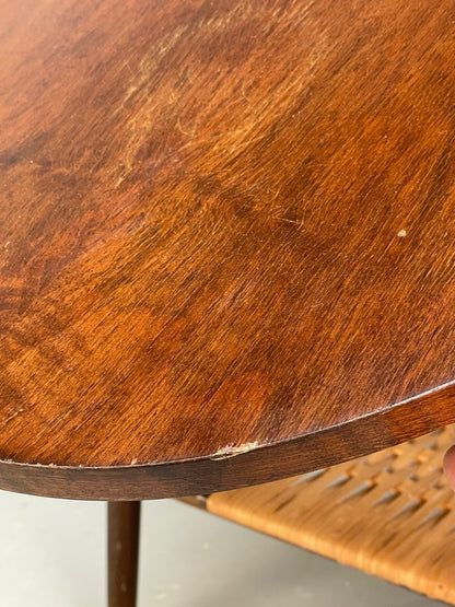 Vintage Walnut Extending Coffee Table Rattan Shelf Drawers 1950s EB9441 MWOO - UKDK FURNITURE