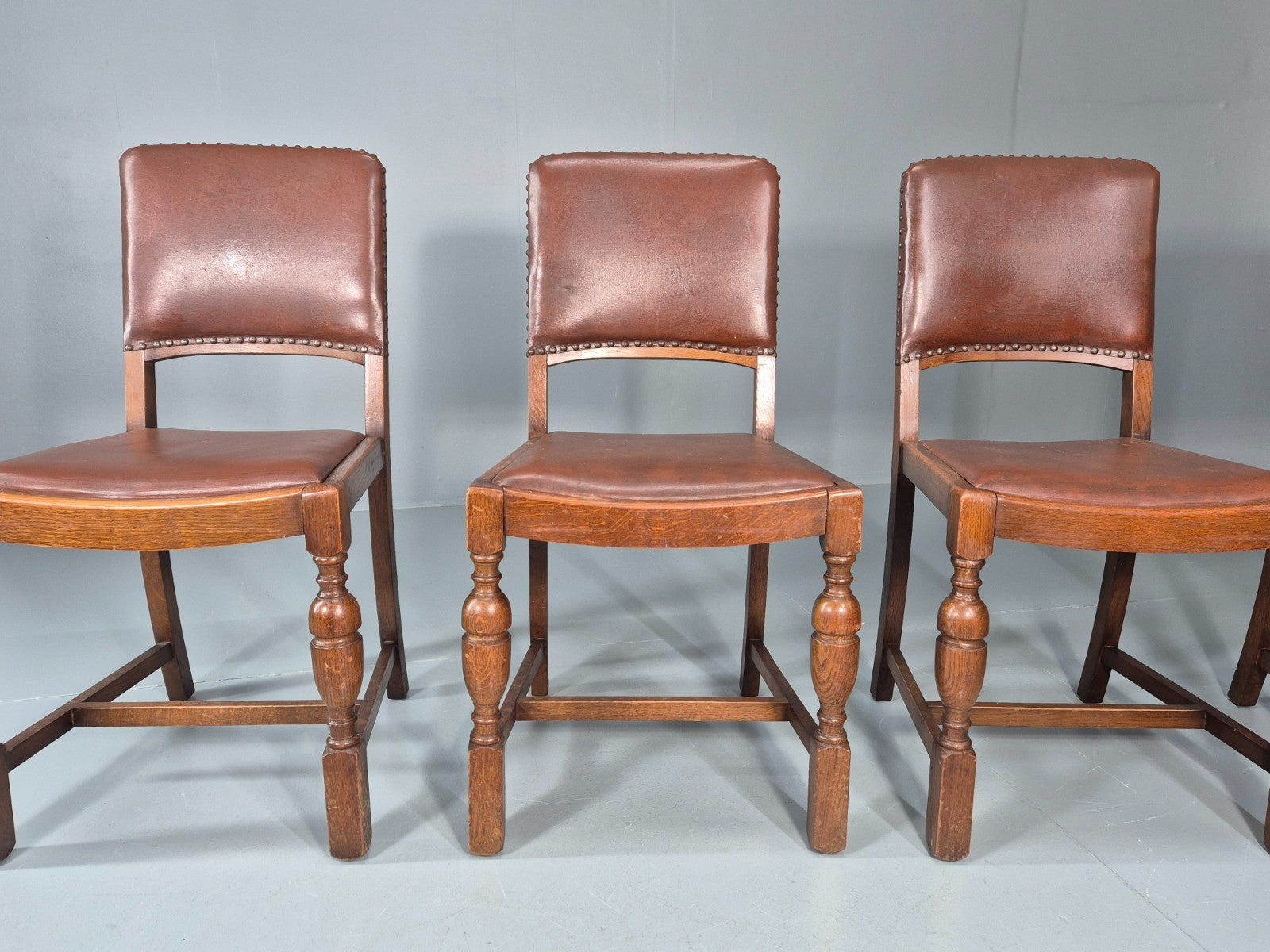 4 1930s Dining Chairs Oak and Rexine British EB11010 VDIN2