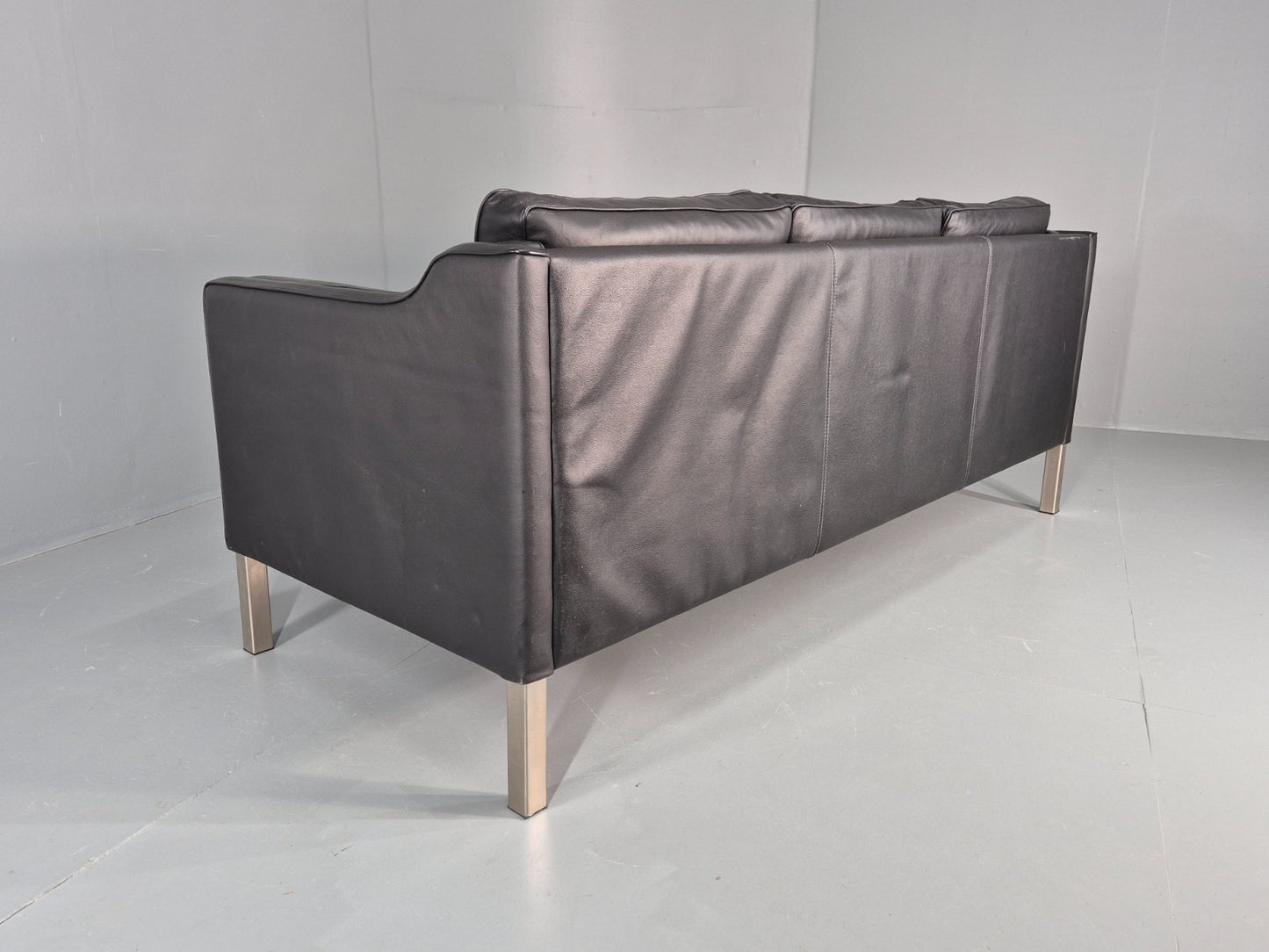 Vintage 3 Seat Sofa Danish Black Leather Mid Century Retro 1980s EB10463 M3SS17