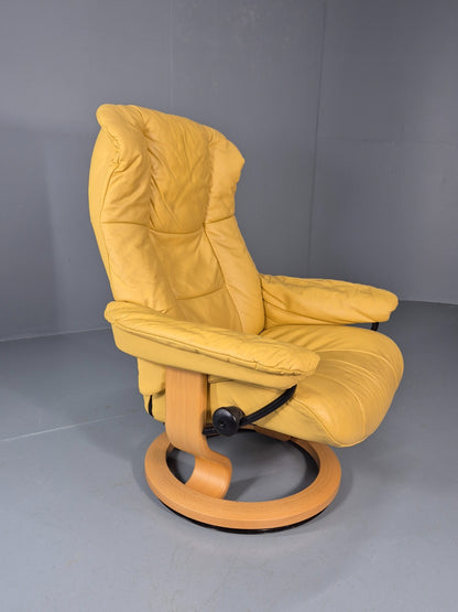 Stressless Swivel Recliner Chair  Ekornes Yellow Leather 1990s EB11574 MWOO7