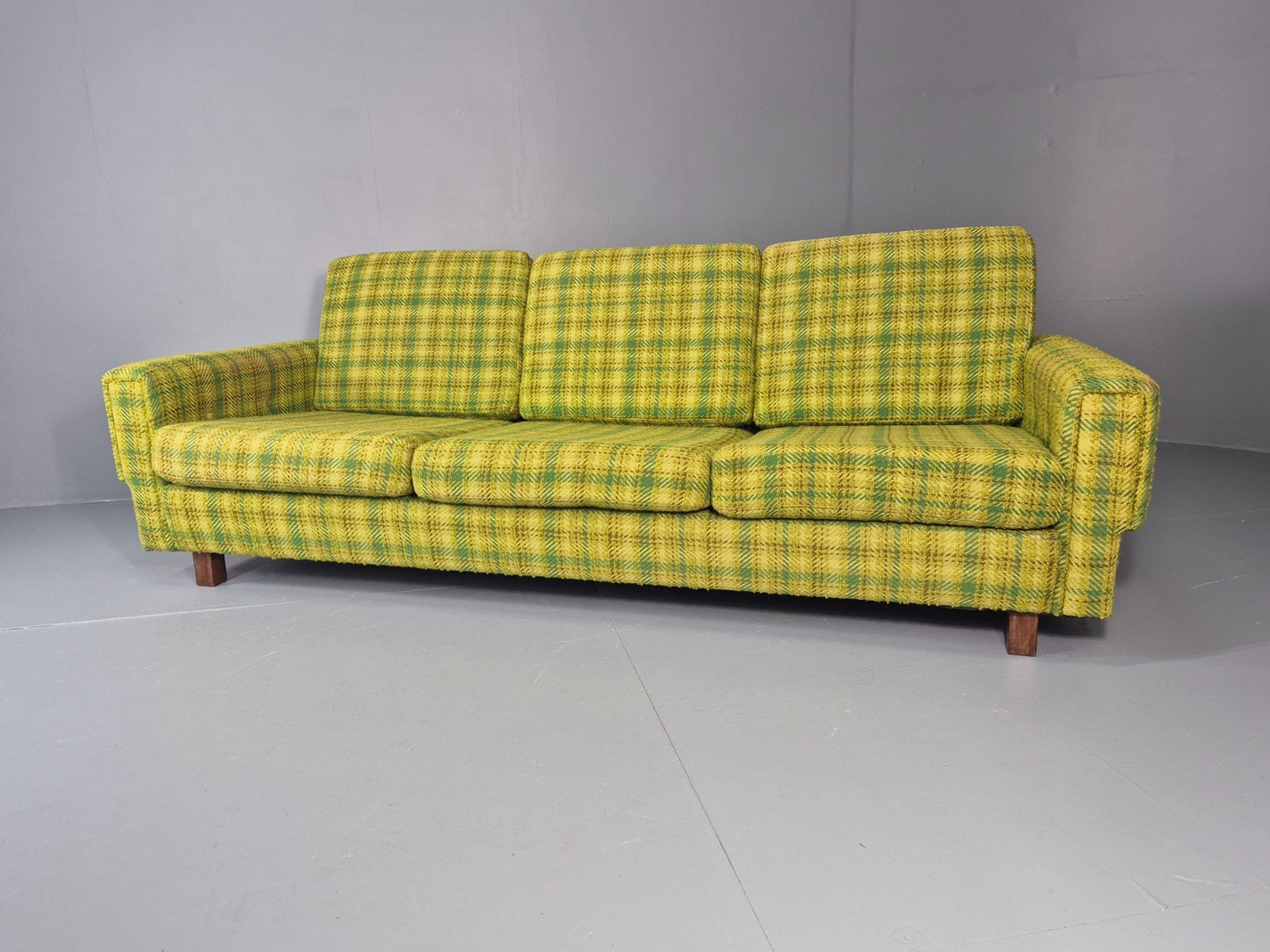 1970s Three Seater Sofa Vintage Danish Green Tones Wool Retro MCM  EB11350 M3SS5