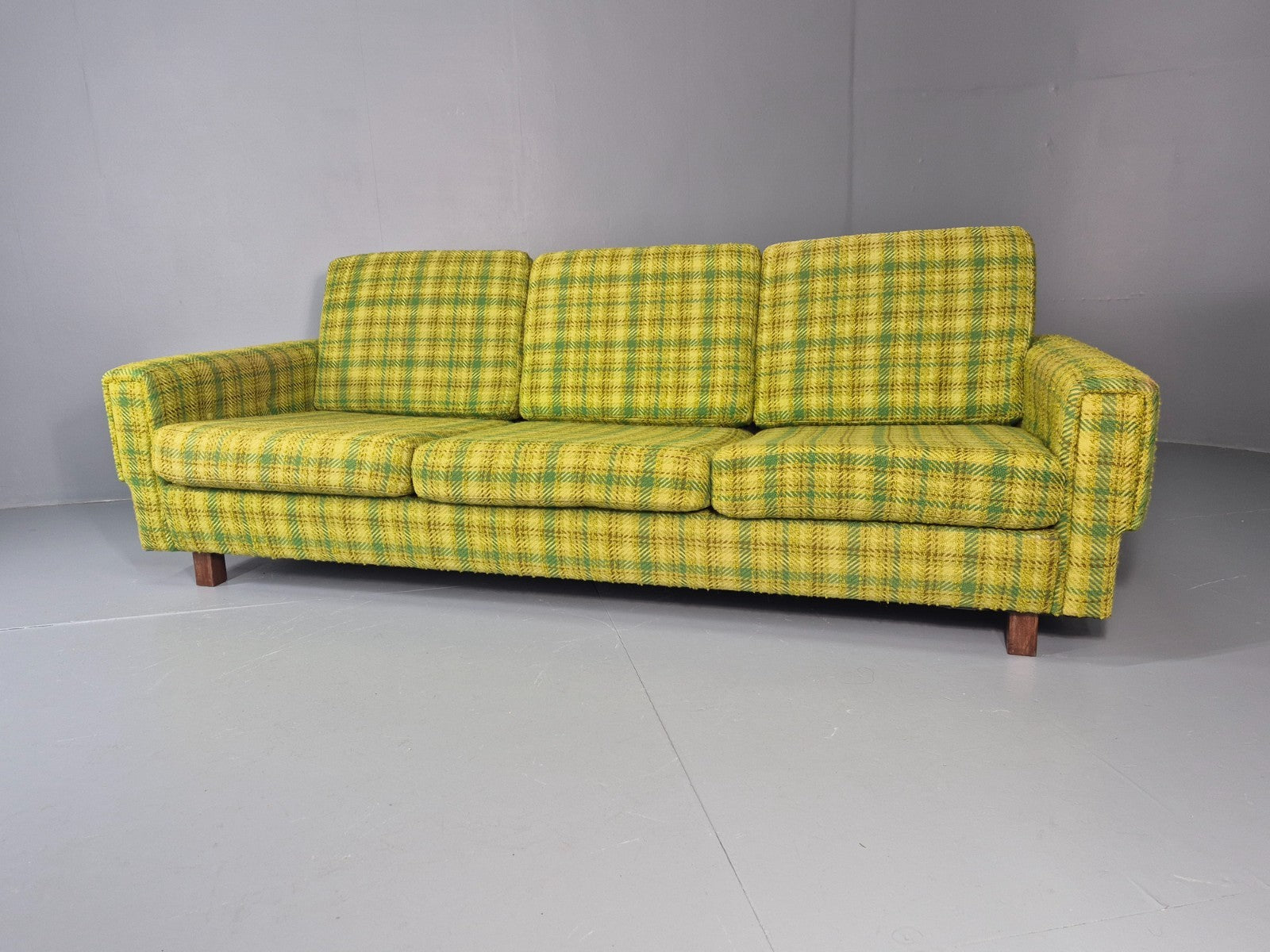1970s Three Seater Sofa Vintage Danish Green Tones Wool Retro MCM  EB11350 M3SS5
