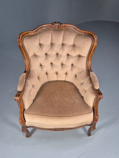Vintage Danish Lounge Chair Beige Velour Beech Antique French Style EB8926 VCLO - UKDK FURNITURE