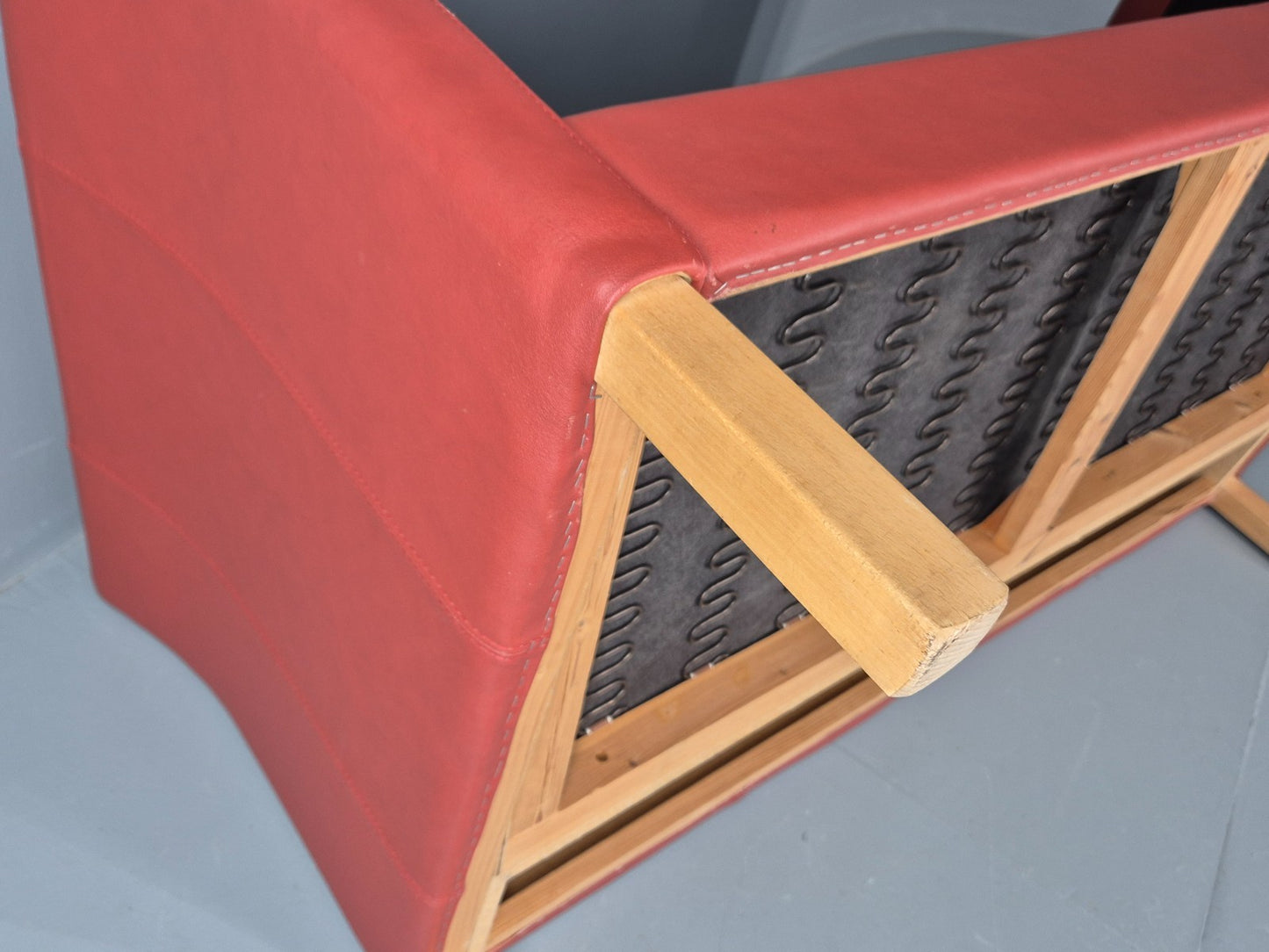 Vintage Danish 2 Seater Danish Skalma Red Leather 1980s Retro MCM EB10512 M2SS8