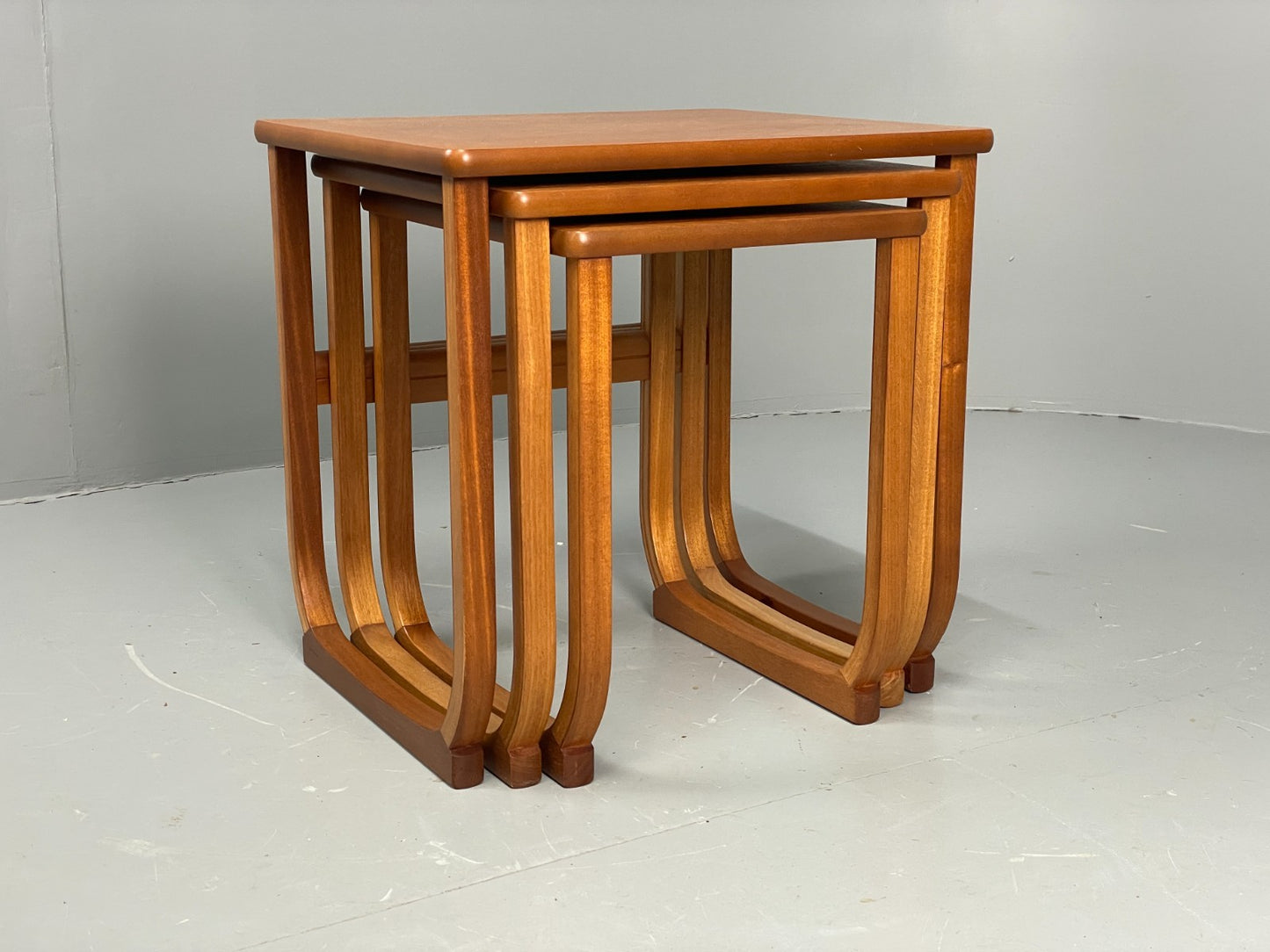 Vintage Nathan Side Tables 1980s Teak Nesting Set 3 Ply Frame EB11549 MWOO4