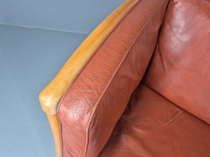 Vintage Stouby 2 Seat Sofa Reddy Brown Leather Beech Ends Retro EB10509 M2SS10