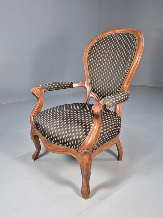 Antique Mahogany Armchair Black Pattern Fabric Louis XV Style EB9552 VCLO - UKDK FURNITURE