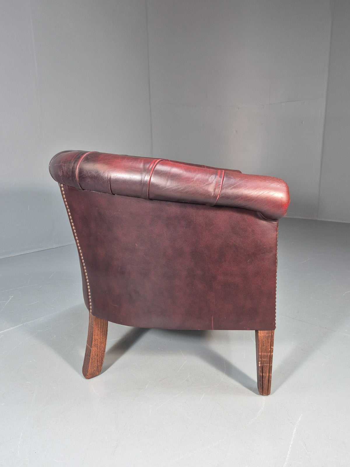 Leather Club Chair Danish Vintage Oxblood Buttoned 1980s Repro EB10756 VLEA10