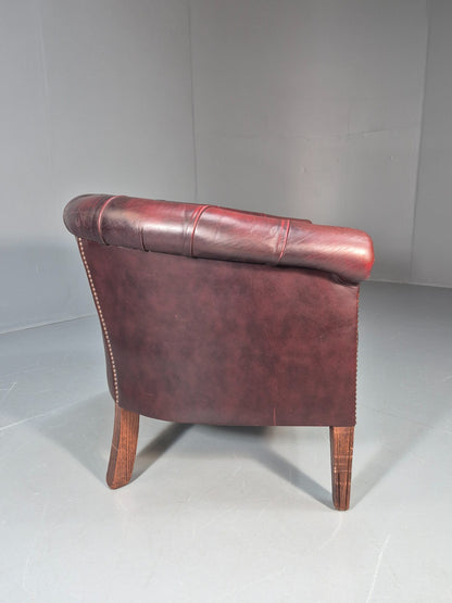 Leather Club Chair Danish Vintage Oxblood Buttoned 1980s Repro EB10756 VLEA10