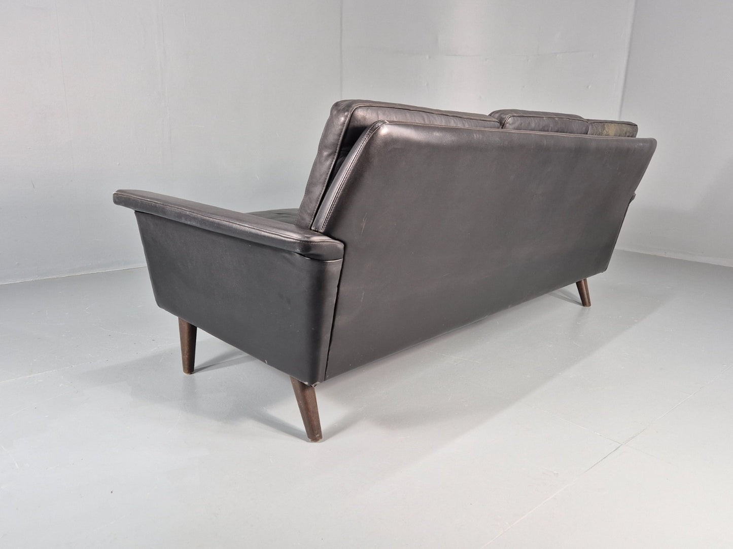 Vintage 1960s 3 Seat Sofa Danish Mid Century Design Black Leather EB10068 M3SS18