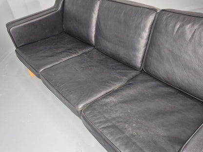 Vintage 3 Seat Sofa Danish Black Leather Mid Century Retro 1980s EB10476 M3SS23
