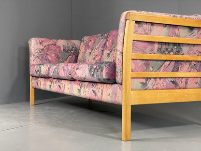 Vintage Stouby Sofa Floral Fabric Beech End 1980s Retro 3 Seat MCM EB6129 M3SS7