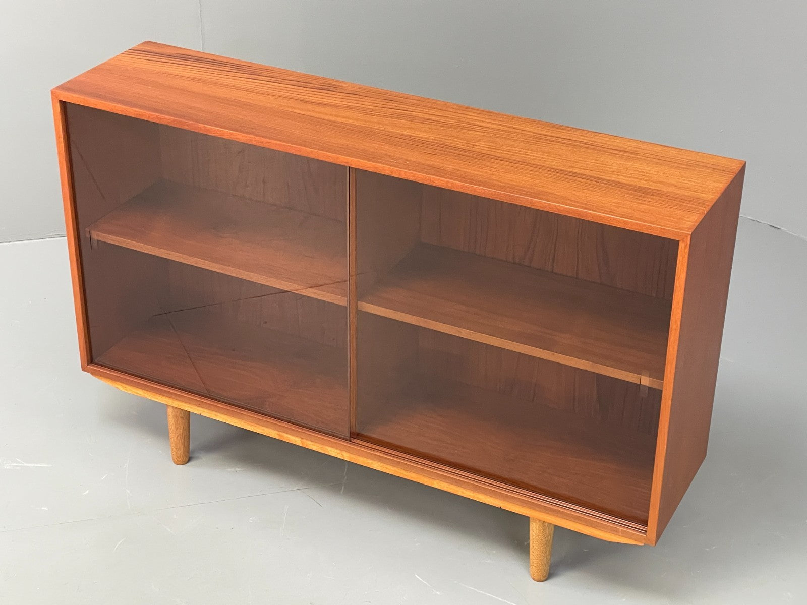 Vintage Teak Glazed Bookcase Danish 1970s Shelving Glass Retro EB11797 MWOO0
