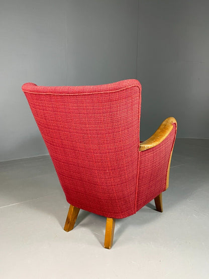Vintage Danish Lounge Chair Red Slagelese Mobler Retro MCM EB6777 MNOR - UKDK FURNITURE