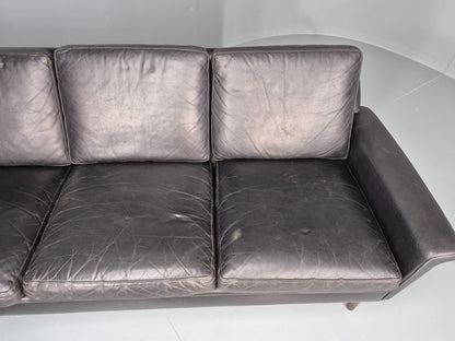 Vintage 1960s 3 Seat Sofa Danish Mid Century Design Black Leather EB10068 M3SS7