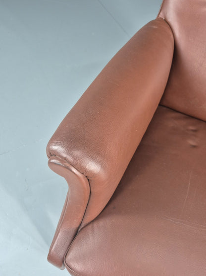 Vintage Mid Century Wing back lounge Chair danish brown Vinyl  EB11818 MNOR14