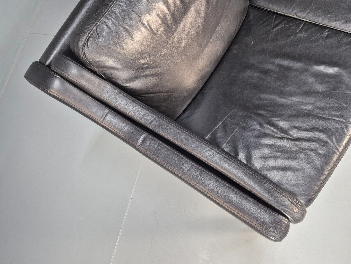 Vintage Danish 2 Seat Sofa Black Leather Mogensen Style Retro MCM EB8615 M2SS - UKDK FURNITURE