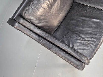 Vintage Danish 2 Seat Sofa Black Leather Mogensen Style Retro MCM EB8615 M2SS - UKDK FURNITURE