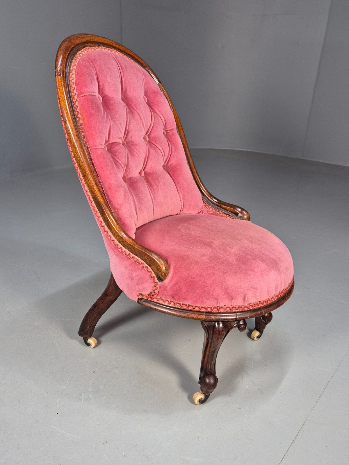 Vintage Lounge Chair Pink Velour Spoonback Nursing Parlour Victorian EB8438 VCLO - UKDK FURNITURE