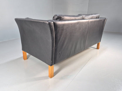Vintage Danish 2 Seat Sofa Black Leather 1980s Retro MCM EB8696 M2SS - UKDK FURNITURE