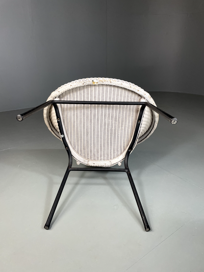 Vintage Lloyd Loom Chair White Circular Retro MCM EB5270 VBER11
