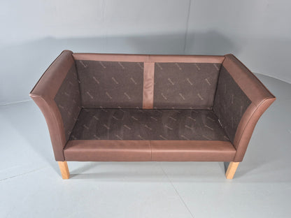Vintage 2 Seater Settee Brown Leather Danish 1980s Retro Hurup EB11630 M2SS7
